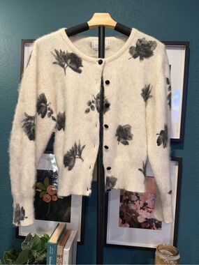 Vintage 90’s Express Cream Cardigan with Gray Floral Print